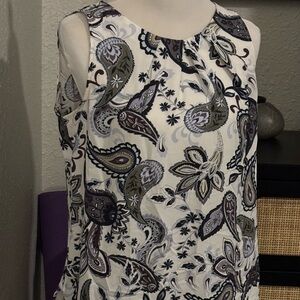 LOFT White and Black Paisley Blouse S